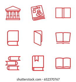 Library icons set. set of 9 library outline icons such as court, book