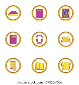 Library icons set. Cartoon set of 9 library vector icons for web isolated on white background
