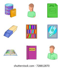 Library icons set. Cartoon set of 9 library vector icons for web isolated on white background