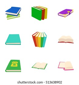 Library icons set. Cartoon illustration of 9 library vector icons for web