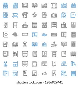 library icons set. Collection of library with bookshelf, books, book, school, audiobook, filing cabinet, tutorial, drawer, reading, nightstand. Editable and scalable library icons.