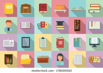 Library icons set. Flat set of library vector icons for web design