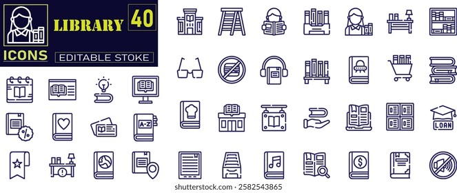 Library icons set. Flat set of library vector icons for web design .