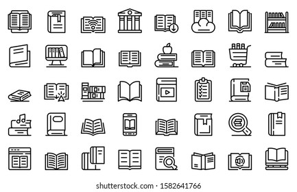 Library icons set. Outline set of library vector icons for web design isolated on white background