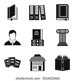 Library icons set. Simple set of 9 library vector icons for web isolated on white background