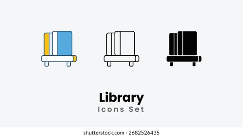 Iconos de Biblioteca delgada línea y glifo icono de Vector Ilustración de stock