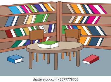 A library interior design with bookshelves