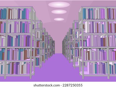 libros de ilustraciones de vectores interiores de biblioteca en estantería