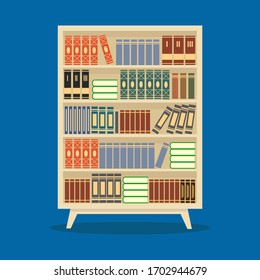Biblioteca aislada de fondo azul. Colorido. Diseño plano. Ilustración vectorial.
