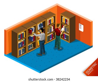 Library Isometric Vector. Isometric Series. Build Your Own World with Isometric Works.