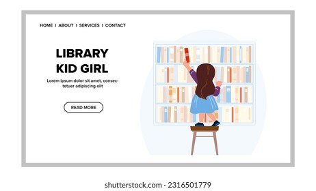 library kid girl vector. school child, education book, read study, knowledge literature, boy children library kid girl web flat cartoon illustration