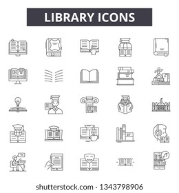 Library line icons for web and mobile design. Editable stroke signs. Library  outline concept illustrations