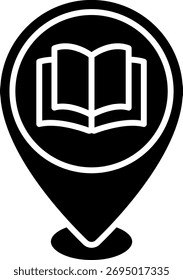 Ícone de Localização da Biblioteca, Ponteiro de Livro no Mapa