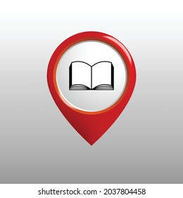 Icono de ubicación de biblioteca. Ubicación de la ilustración vectorial de la biblioteca de libros.