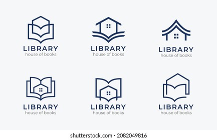 Library logo set with icon of house and book