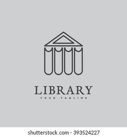 Library logo template design in outline style. Vector illustration.