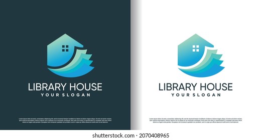 Library logo template with house style Premium Vector