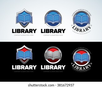 Library logotype, book logo concept, education logo, learning logo set. Isolated vector illustration.