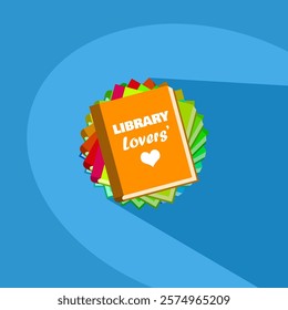 Library Lovers' Day to celebrate on February 14th. Stack of books on light blue background.