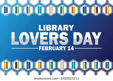 Library Lovers Day Vector illustration. February 14. Holiday concept. Template for background, banner, card, poster with text inscription.