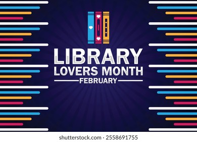 Library Lovers Month February wallpaper with shapes and typography, banner, card, poster, template. Library Lovers Month February, Modern background