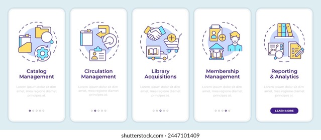 Software de gestión de Biblioteca que incorpora la pantalla del App móvil. Tutorial 5 pasos: instrucciones gráficas editables con conceptos lineales. UI, UX, Plantilla GUI. Montserrat Semibold, Fuentes regulares utilizadas