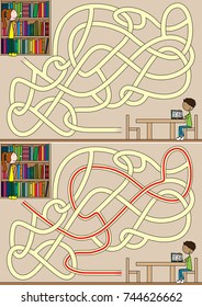 Library maze for kids with a solution