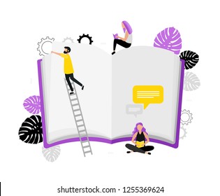 Library. Modern flat design concept with book and people. Reading, education. literature.