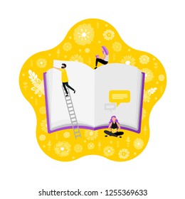 Library. Modern flat design concept with book and people. Reading, education. literature.