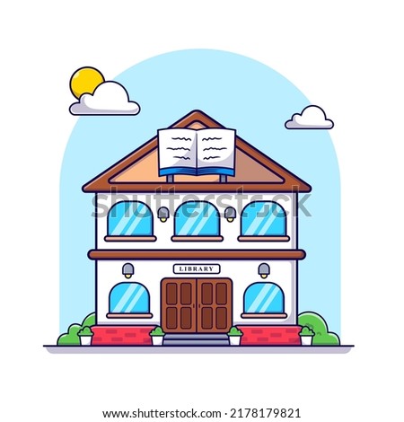 library office building vector, building landmark icon illustration