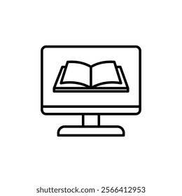 library online icon,
Open book on computer screen symbolizes digital learning. Suitable for educational websites, blogs, or online courses promoting knowledge and literacy. - Powered by Shutterstock - Get 15% off with code: PIKWIZARD15