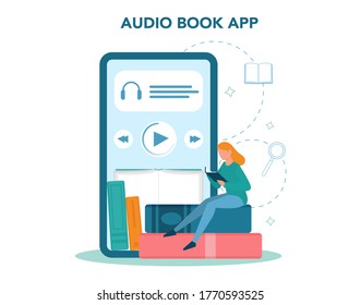 Library online service or platform. Audio book concept. Idea of online education and knowledge. Study in the internet. Modern technology and library. Vector isometric illustration