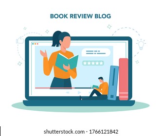 Library online service or platform. Knowledge and educatiovn idea. Book review video blog. Isolated vector illustration