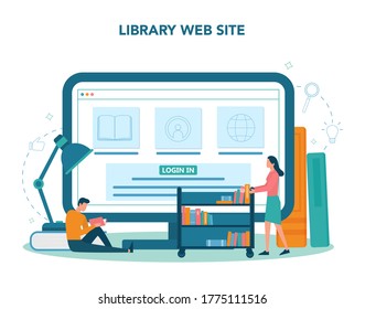 Library online service or platform. Knowledge and educatiovn idea. Public library web site. Isolated vector illustration