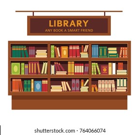 Library Promotional Poster With Big Full Wooden Bookshelf