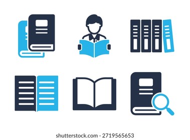 Library and Reading Activity icon set. Solid glyph series icons