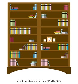 Library Room. Bookshelf with books. Home interior. Flat Vector Illustration.