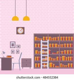 Library Room Flat Vector Illustration