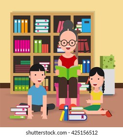 Library Room, Grandmother and Children 