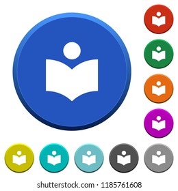 Library round color beveled buttons with smooth surfaces and flat white icons