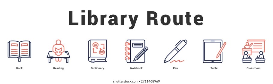 Biblioteca Ilustración de Anuncio de Web moderno y limpio con íconos temáticos para la comunicación visual