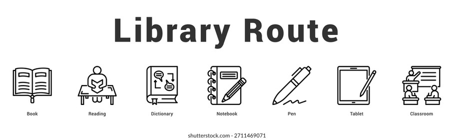 Biblioteca Ilustración de Anuncio de Web moderno y limpio con íconos temáticos para la comunicación visual