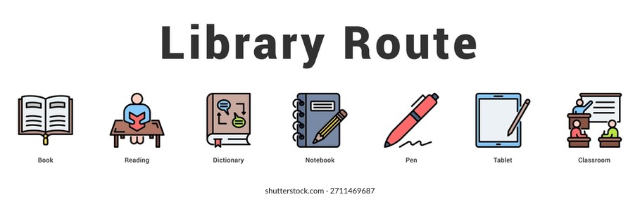 Biblioteca Ilustración de Anuncio de Web moderno y limpio con íconos temáticos para la comunicación visual