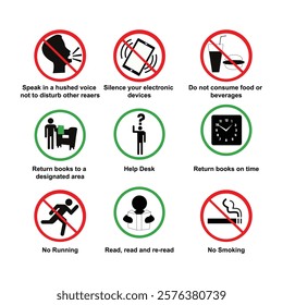 Library Rules Sign, library etiquette sign symbol illustration Vol 01