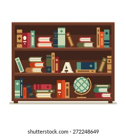 Library scene illustration in flat design style