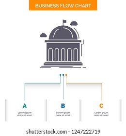 Library, school, education, learning, university Business Flow Chart Design with 3 Steps. Glyph Icon For Presentation Background Template Place for text.