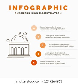 Library, school, education, learning, university Infographics Template for Website and Presentation. Line Gray icon with Orange infographic style vector illustration