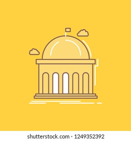Library, school, education, learning, university Flat Line Filled Icon. Beautiful Logo button over yellow background for UI and UX, website or mobile application