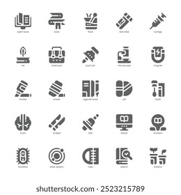 Library and Science icon pack for your website, mobile, presentation, and logo design. Library and Science icon glyph design. Vector graphics illustration and editable stroke.