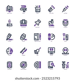 Library and Science icon pack for your website, mobile, presentation, and logo design. Library and Science icon dual tone design. Vector graphics illustration and editable stroke.